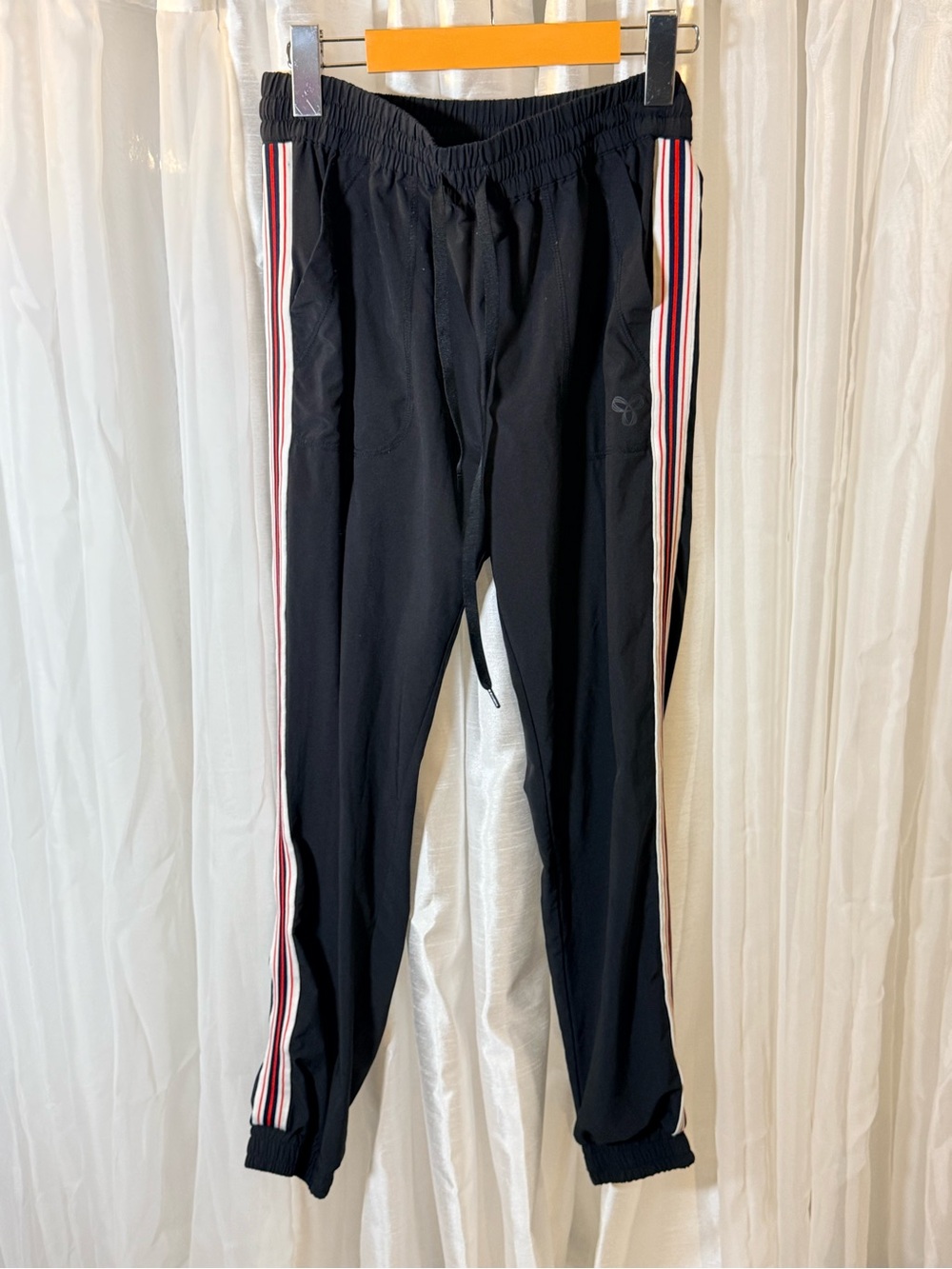 TNA Black Joggers with Red & White Side Stripes